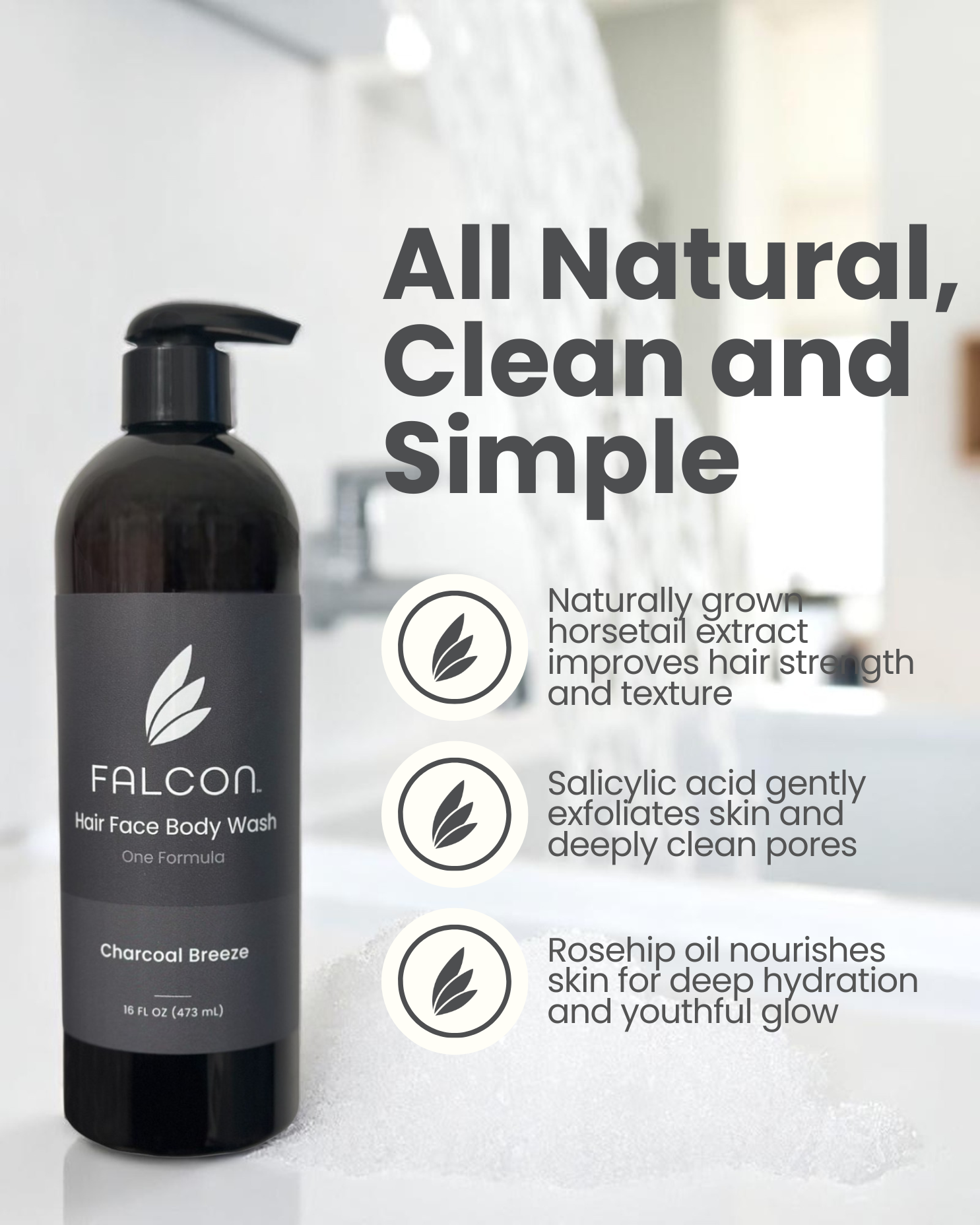 Charcoal Breeze Hair Face Body Wash
